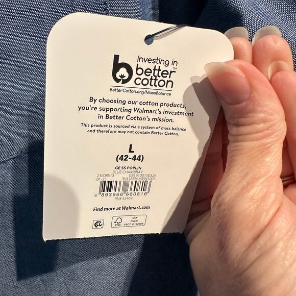 George NWT Short Sleeve Button Up Blue Size Large Chambray Business Casual - Picture 3 of 8